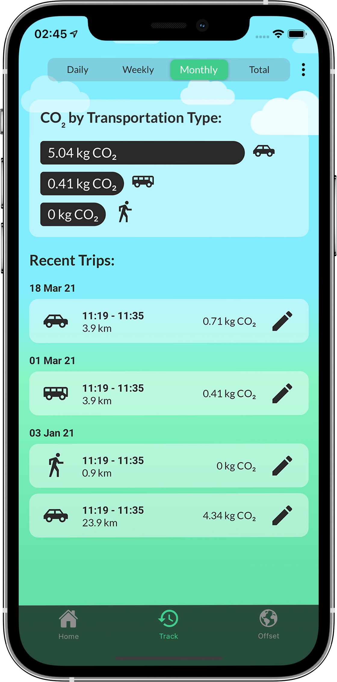 MyCarbon App Screenshot Tracking Screen