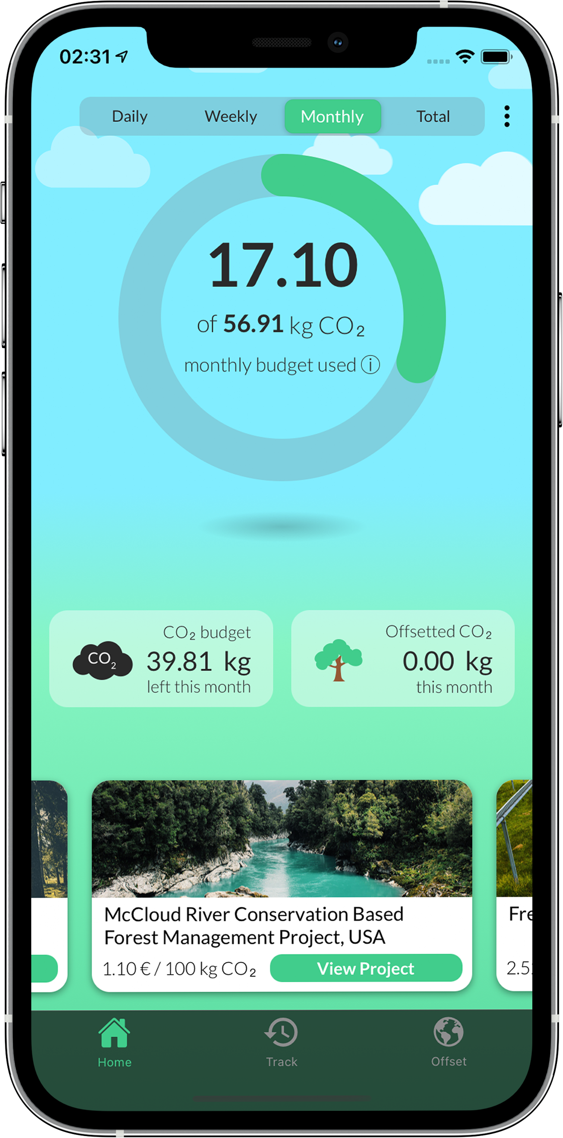 MyCarbon App Homepage Awareness